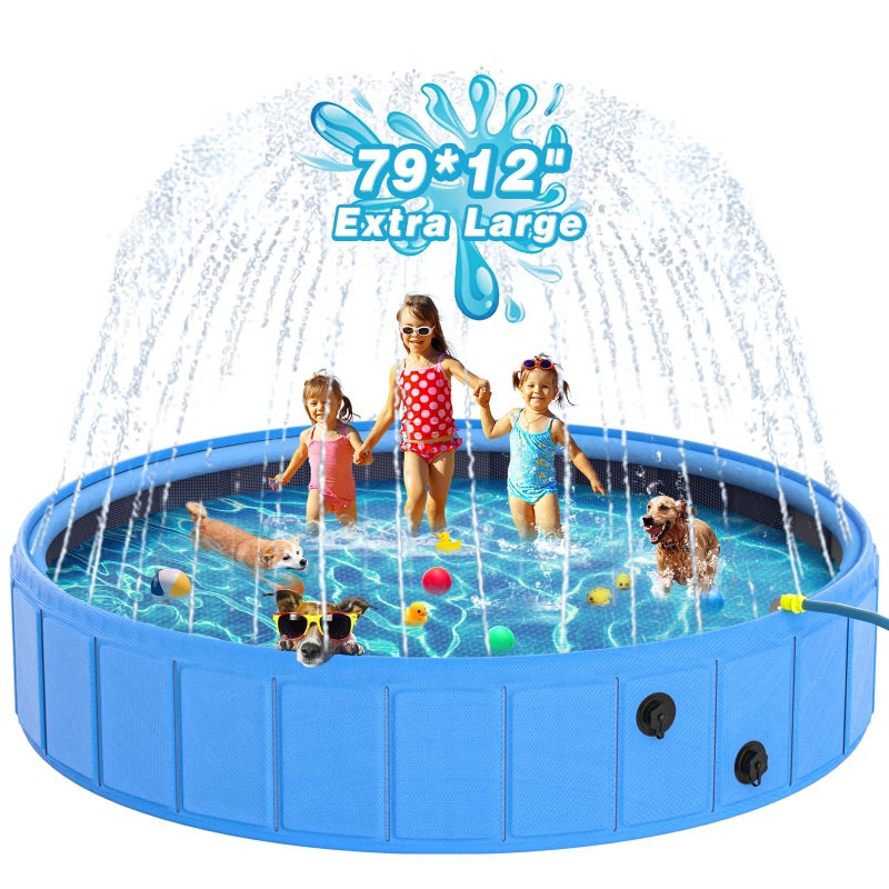 EPN Large Foldable Dog Pool â€“ 0.55MM PVC 2-in-1 Portable Bathtub & Sprinkler for Dogs, Cats, Kids â€“ Heavy Duty, Non-Slip, Summer Water Toy (79 in) - Image 1