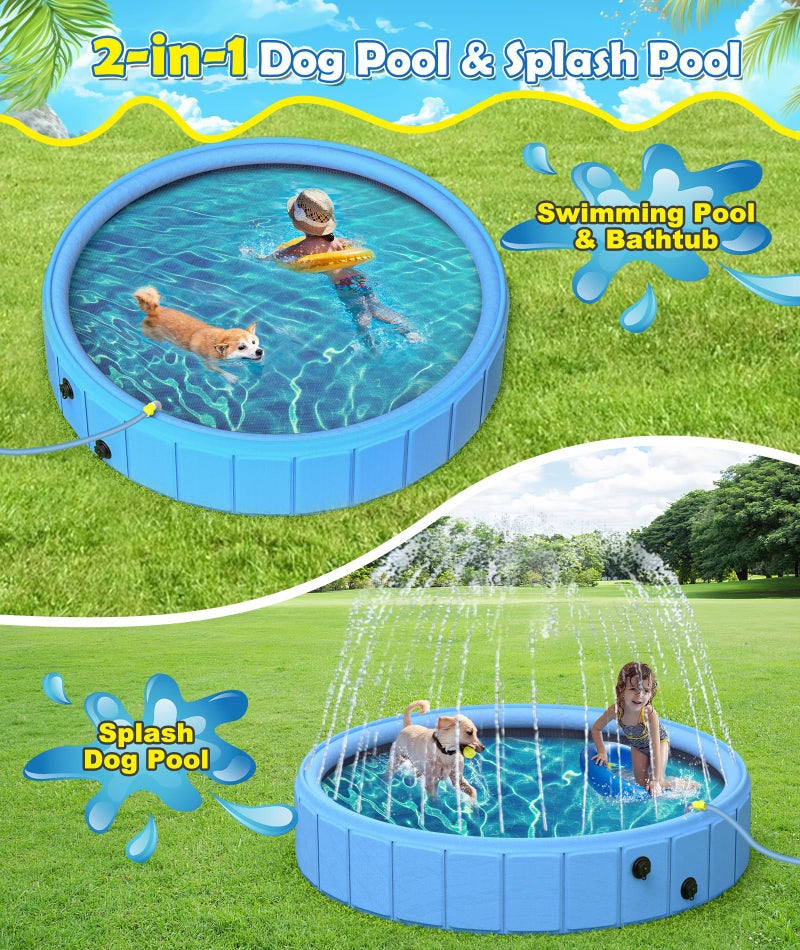 EPN Large Foldable Dog Pool â€“ 0.55MM PVC 2-in-1 Portable Bathtub & Sprinkler for Dogs, Cats, Kids â€“ Heavy Duty, Non-Slip, Summer Water Toy (79 in) - Image 2