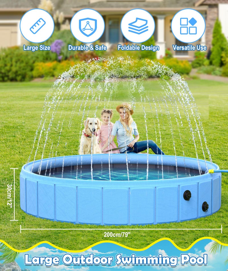 EPN Large Foldable Dog Pool â€“ 0.55MM PVC 2-in-1 Portable Bathtub & Sprinkler for Dogs, Cats, Kids â€“ Heavy Duty, Non-Slip, Summer Water Toy (79 in) - Image 3