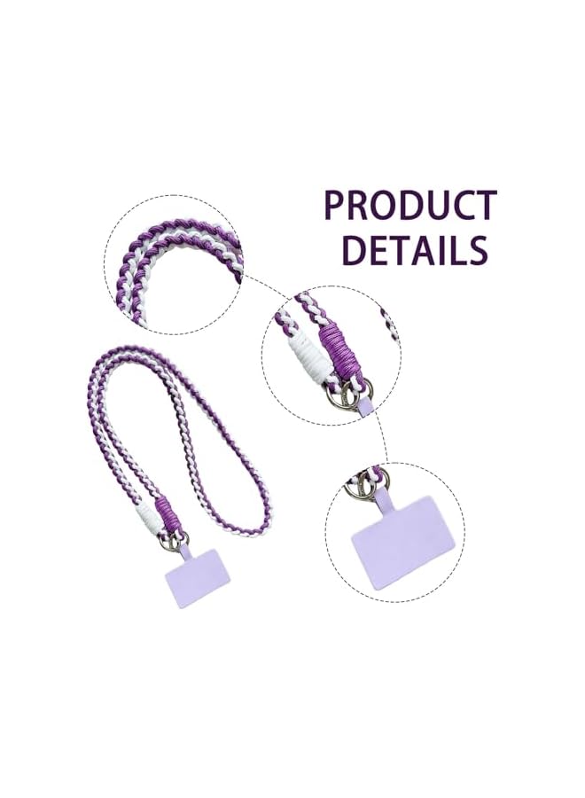 Green Tiger 2 Pcs Phone Lanyard, Anti Theft Phone Rope Lanyard Chain Strap Lanyards Necklace for Mobile Security, Universal Fit for Most Smartphone & Case (Purple-White + Pink-White) - Image 2