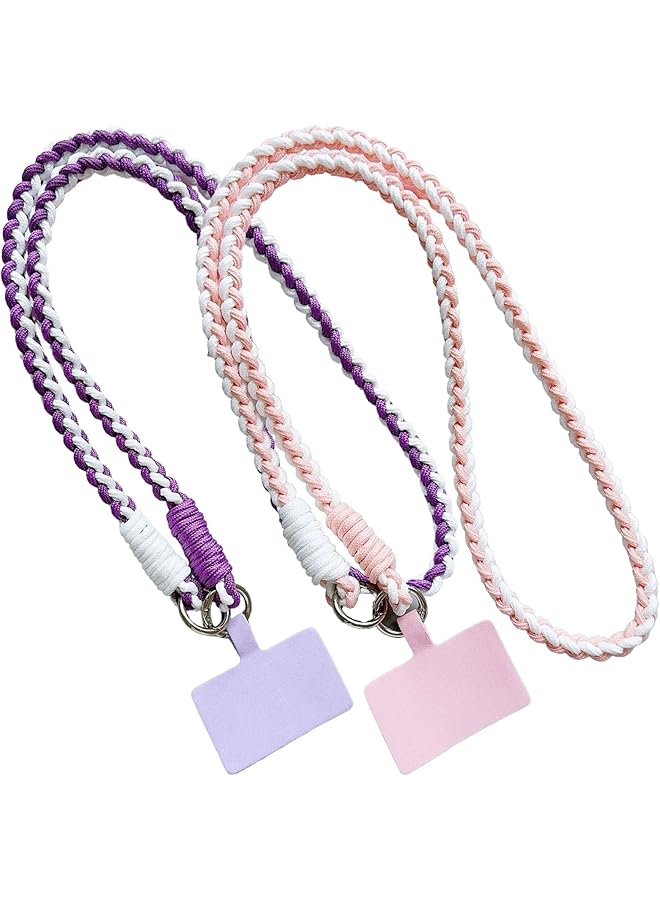 Green Tiger 2 Pcs Phone Lanyard, Anti Theft Phone Rope Lanyard Chain Strap Lanyards Necklace for Mobile Security, Universal Fit for Most Smartphone & Case (Purple-White + Pink-White) - Image 1
