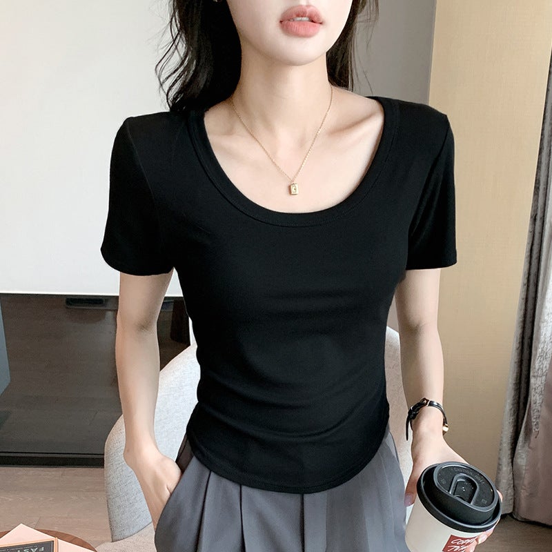 Tiktok Explosions Short-Sleeved T-Shirt Women'S Outer Wear Slim-Fit Slimming Inner Base T-Shirt Top Ins - Image 1