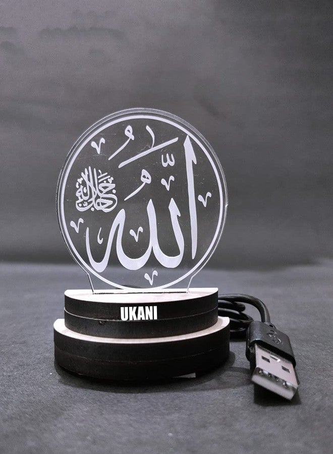 UKANI 3D Allah Written Design USB Connected Night Lamp for Car/Office/Desktop/Gift/for Bedroom Hall Table Top 7 Color Change Light Size 3 Inch - Image 2