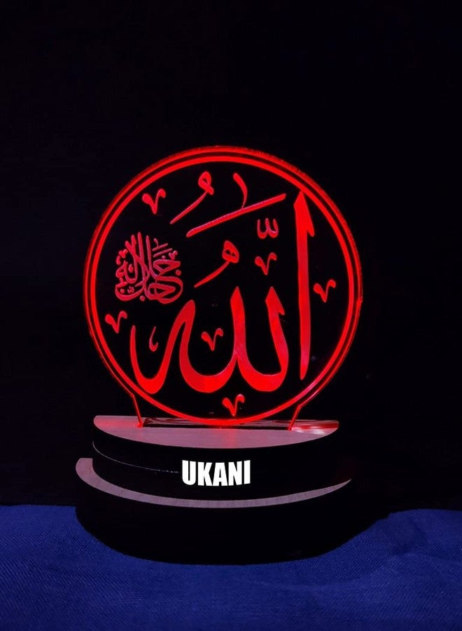UKANI 3D Allah Written Design USB Connected Night Lamp for Car/Office/Desktop/Gift/for Bedroom Hall Table Top 7 Color Change Light Size 3 Inch - Image 3