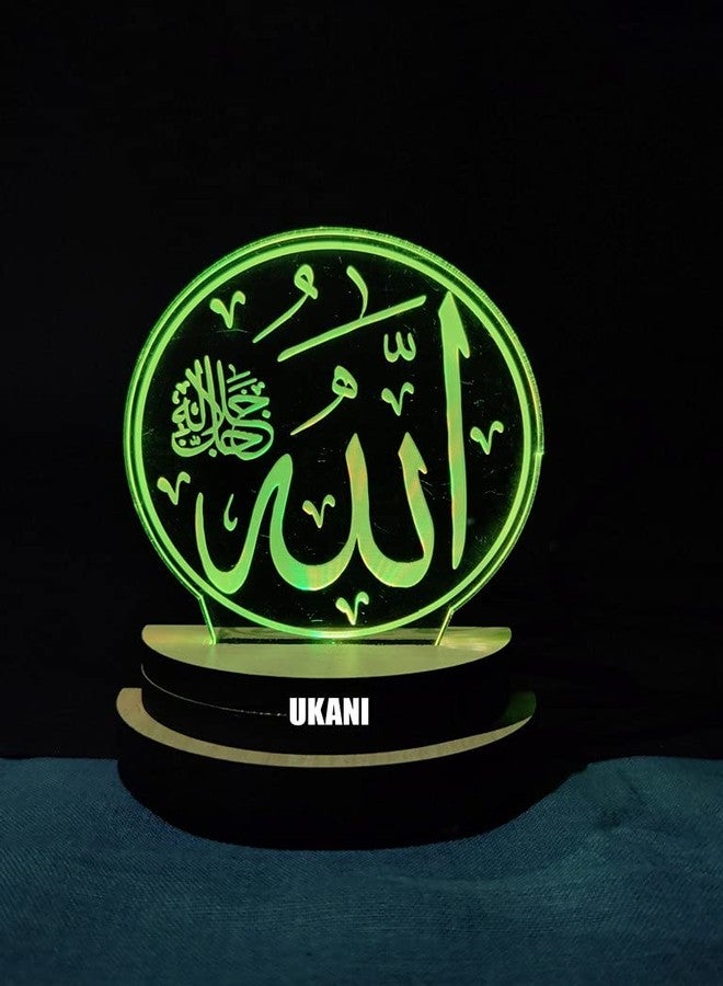 UKANI 3D Allah Written Design USB Connected Night Lamp for Car/Office/Desktop/Gift/for Bedroom Hall Table Top 7 Color Change Light Size 3 Inch - Image 1