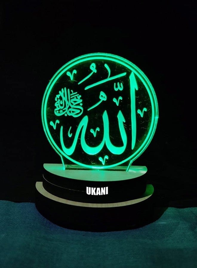 UKANI 3D Allah Written Design USB Connected Night Lamp for Car/Office/Desktop/Gift/for Bedroom Hall Table Top 7 Color Change Light Size 3 Inch - Image 4