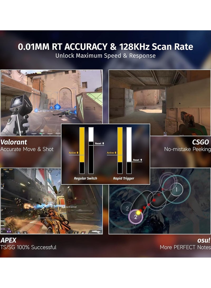 هجوم القرش لوحة مفاتيح الألعاب الميكانيكية السريعة X68 HE مع تريجر قابل للتعديل بنسبة 60% سلكية TKL، مفتاح مغناطيسي بتأثير هول، معدل تحديث 8KHz، إضاءة خلفية RGB، تركيب علوي، مفاتيح مطبوعة من الجانبين (أسود) - Image 3