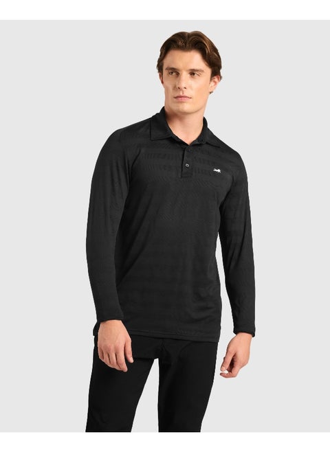 Men's Classic Stripe Polo T-Shirt with Self Collar And Retractable Thumbholes, Anti-Odour, Anti-Microbial, Quick Drying, Super Soft Breathable Fabric with 4-Way Stretchability, Lightweight for All Day Comfort