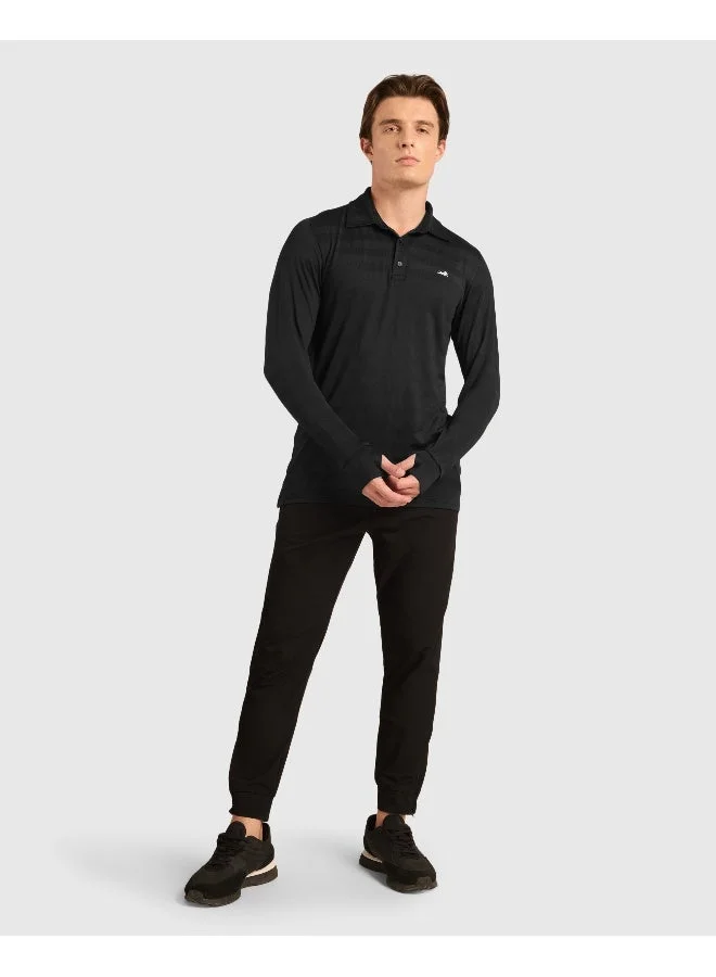 Musclemind Men's Classic Stripe Polo T-Shirt with Self Collar And Retractable Thumbholes, Anti-Odour, Anti-Microbial, Quick Drying, Super Soft Breathable Fabric with 4-Way Stretchability, Lightweight for All Day Comfort