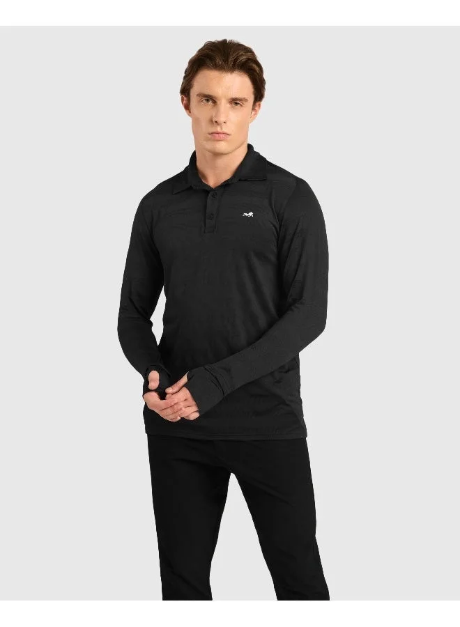 Musclemind Men's Classic Stripe Polo T-Shirt with Self Collar And Retractable Thumbholes, Anti-Odour, Anti-Microbial, Quick Drying, Super Soft Breathable Fabric with 4-Way Stretchability, Lightweight for All Day Comfort