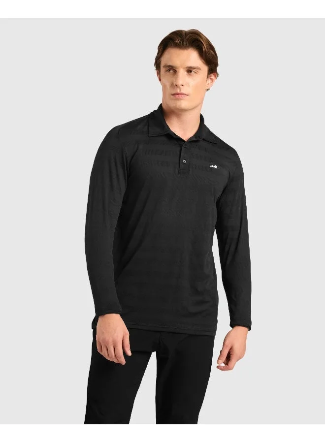 Men's Classic Stripe Polo T-Shirt with Self Collar And Retractable Thumbholes, Anti-Odour, Anti-Microbial, Quick Drying, Super Soft Breathable Fabric with 4-Way Stretchability, Lightweight for All Day Comfort