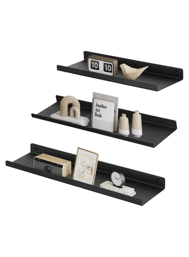 Metal Wall Shelves Set of 3 Floating Shelves Industrial Style for Decorations, Photo Frames, Knick-knacks, 6 Screws Included, Multiple Layouts - Image 1