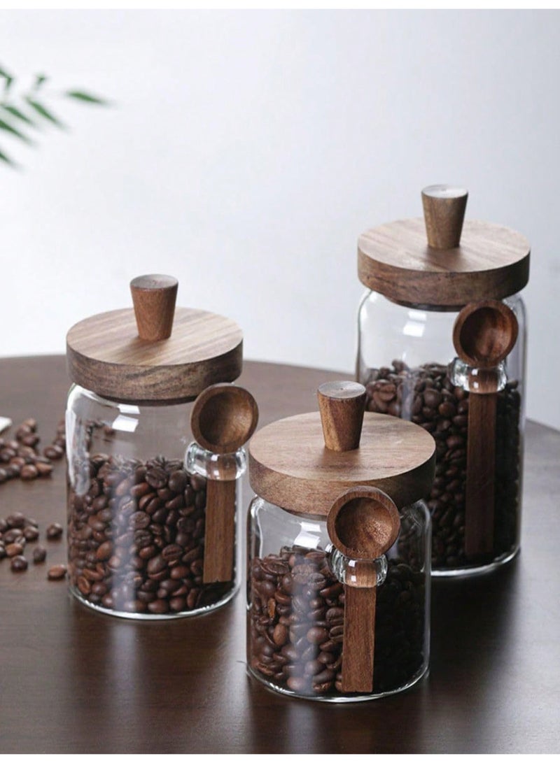 MAIDI 3pcs/set Glass coffee bottle with spoon, airtight food storage container for sugar, biscuits, tea, snacks, spices, salt, and pepper - Image 2