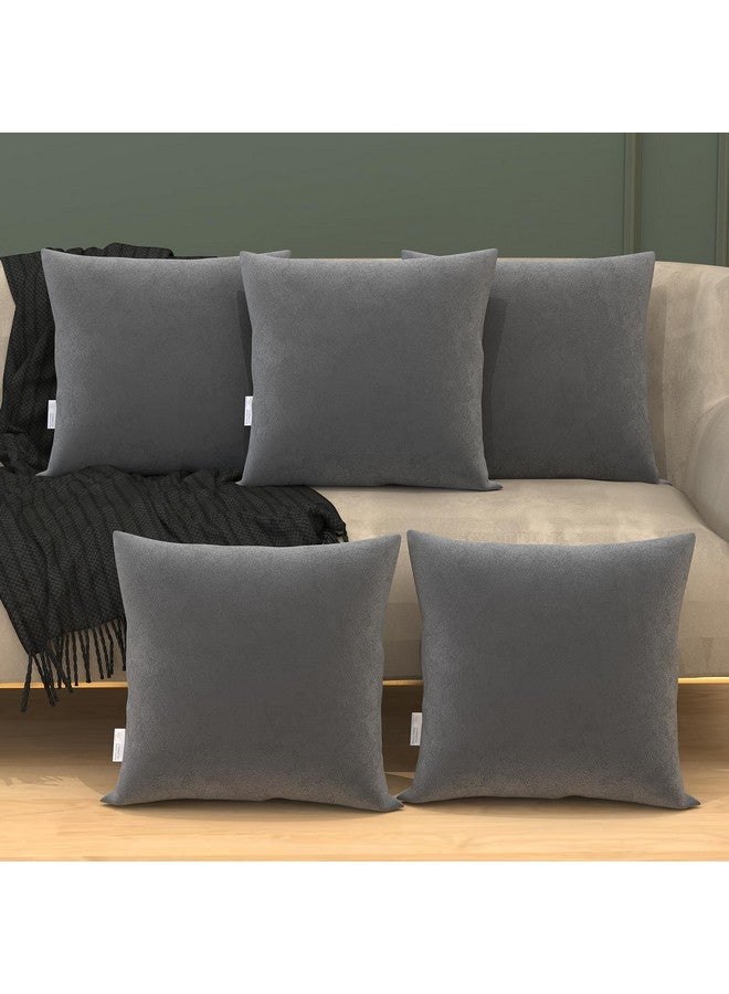 MY ARMOR Velvet Cushion Covers Set of 5-24 x 24 Inches, Soft & Luxurious Large Cushion Cases for Bedroom, Sofa, Chair & Living Room - Grey - Image 1