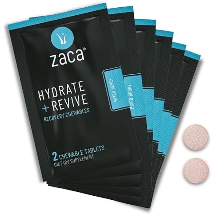 Zaca Recovery Chewable Supplement | Hydrate + Revive | Party, Travel, Exercise & Altitude | Sugar Free & Gluten Free | Mixed Berry, 6 Packets = 12 Tablets - Image 1
