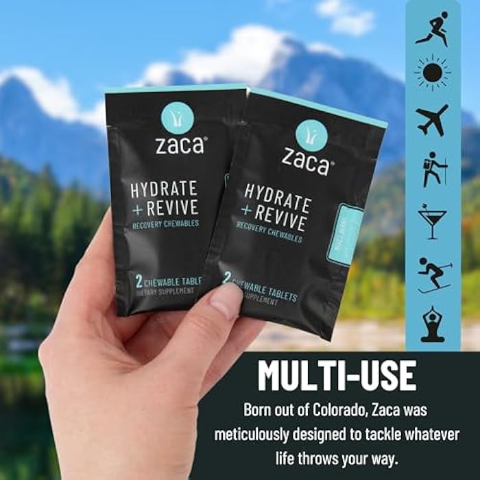 Zaca Recovery Chewable Supplement | Hydrate + Revive | Party, Travel, Exercise & Altitude | Sugar Free & Gluten Free | Mixed Berry, 6 Packets = 12 Tablets - Image 3