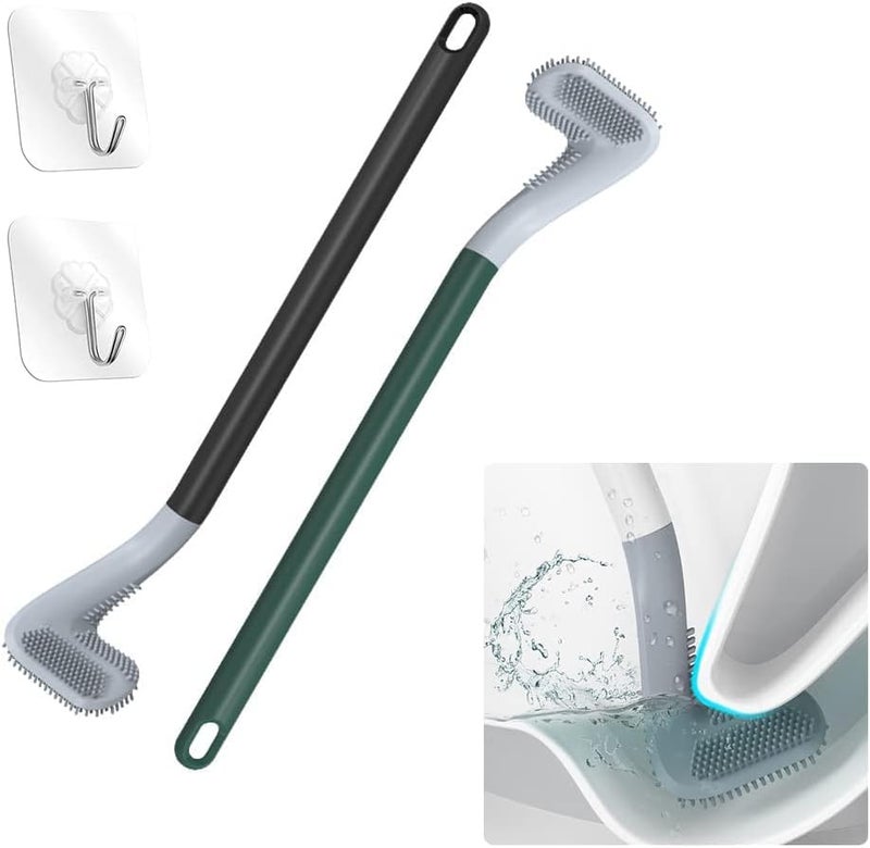 Shuttle Art Pack of 2 Golf Toilet Brush,Long Handled Toilet Brush,Toilet Brushes for Bathroom with Hook,Flexible Silicone Toilet Cleaner Brush Wall Mounted Without Drilling Quick Drying,Multicolor - Image 1