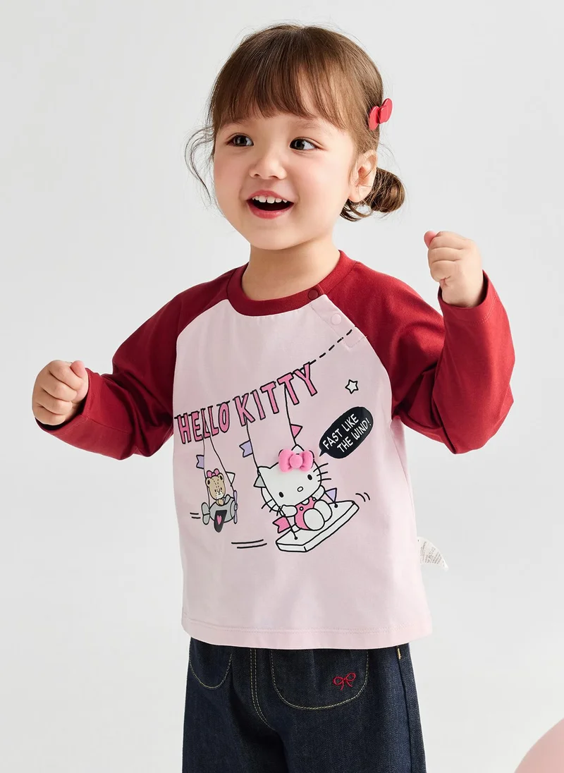 Balabala Girl Toddler Round v-neck long-sleeved T-shirt