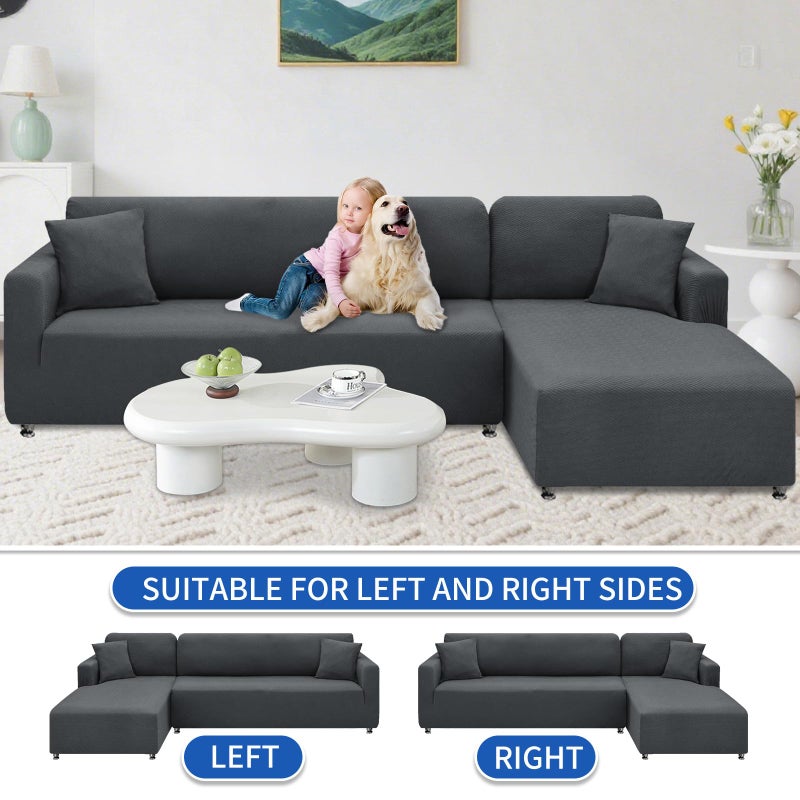 XINEAGE Sectional Couch Cover High Stretch L Shaped Sofa Cover 2 Pieces Non Slip Slipcover with Chaise Furniture Protector with 2 Pillowcases for Pets & Dogs (3 Seat Sofa + 3 Seat Chaise, Dark Gray) - Image 3