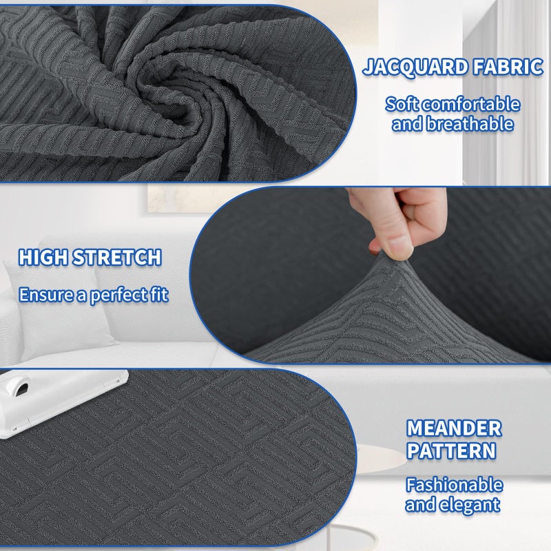 XINEAGE Sectional Couch Cover High Stretch L Shaped Sofa Cover 2 Pieces Non Slip Slipcover with Chaise Furniture Protector with 2 Pillowcases for Pets & Dogs (3 Seat Sofa + 3 Seat Chaise, Dark Gray) - Image 5