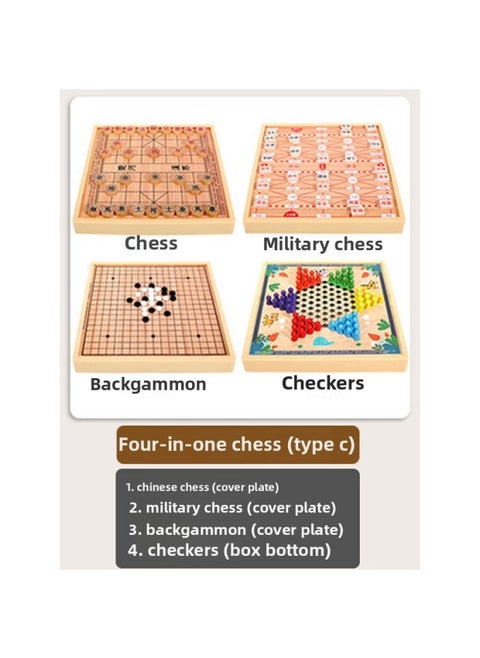 Children's Flying Chess Checkers Multi-functional One Chessboard Gobang Go Cards Colosseum Chess Combination Toys-Color:Four-in-one C Model [checkers + Backgammon + Chess + Military Chess] 30x30cm