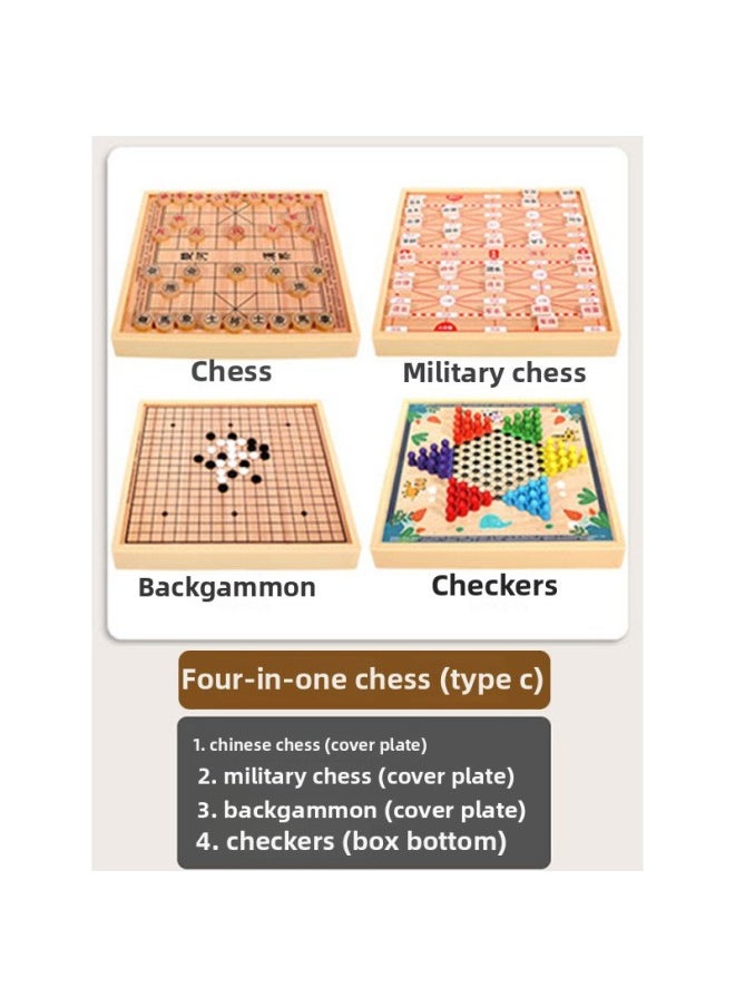 null - Children's Flying Chess Checkers Multi-functional One Chessboard Gobang Go Cards Colosseum Chess Combination Toys-Color:Four-in-one C Model [checkers + Backgammon + Chess + Military Chess] 30x30cm - Image 1