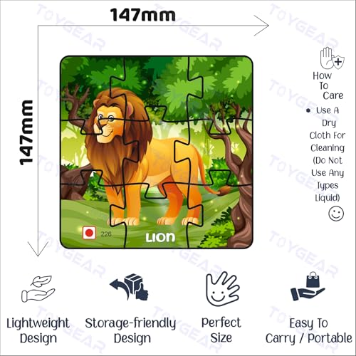 Nizomi Jungle Animals 4 Pc Combo Wooden Cartoon Educational Jigsaw Puzzle for Kids, Learning Toy, Floor Puzzle, Improves Memory, Cognitive Skills Fun Play for Boys Girls Gift for 2+ Years - Image 2
