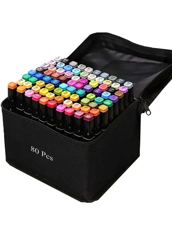 80 Color Markers Magic Painting Set, Twin Side Marker Pens Set, Double Tipped Art Marker Set Mark Pen for Kids & Artist Coloring Sketching Drawing Markers