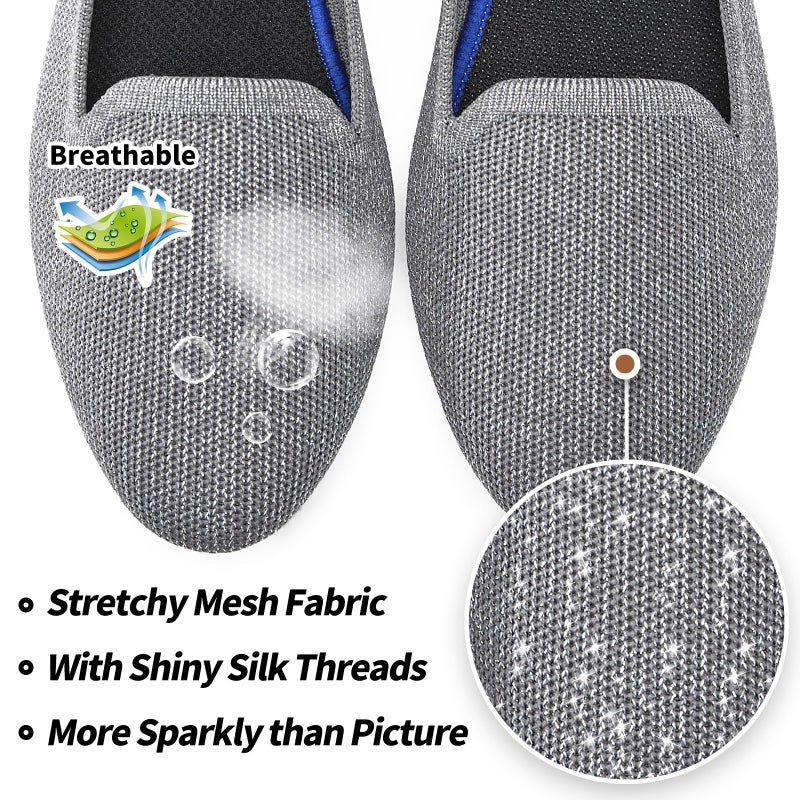 BABUDOG Women's Sparkly Flats Shoes Shiny Mesh Loafers Shoes Soft Memory Foam Flats(Sparkly Dark Grey.US7) - Image 2