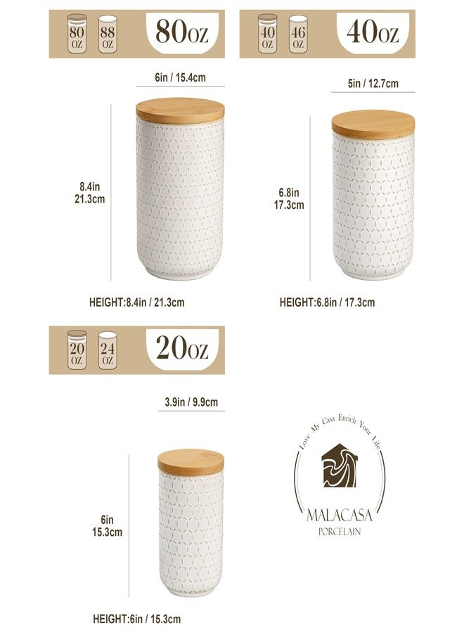 MALACASA Ceramic Canisters Set with Airtight Lids, 80/40/20 oz Coffee Canisters Sets for the Kitchen, Large Jars for Flour, Sugar, Pasta, Coffee, Cookies, Tea - Set of 3, Hexagon - Image 3
