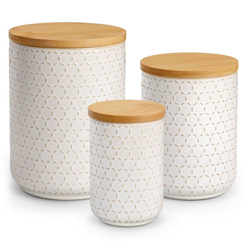 MALACASA Ceramic Canisters Set with Airtight Lids, 80/40/20 oz Coffee Canisters Sets for the Kitchen, Large Jars for Flour, Sugar, Pasta, Coffee, Cookies, Tea - Set of 3, Hexagon - Image 1
