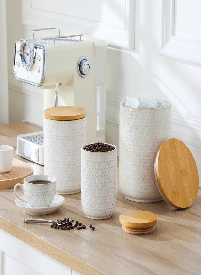 MALACASA Ceramic Canisters Set with Airtight Lids, 80/40/20 oz Coffee Canisters Sets for the Kitchen, Large Jars for Flour, Sugar, Pasta, Coffee, Cookies, Tea - Set of 3, Hexagon - Image 2