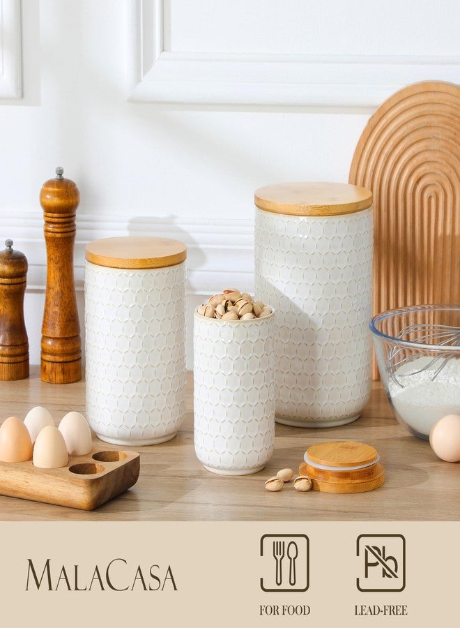 MALACASA Ceramic Canisters Set with Airtight Lids, 80/40/20 oz Coffee Canisters Sets for the Kitchen, Large Jars for Flour, Sugar, Pasta, Coffee, Cookies, Tea - Set of 3, Hexagon - Image 4