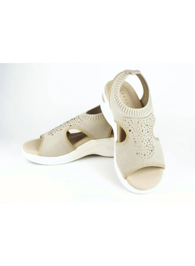 Zayna Beige 221-358 Zayna Women's Knit Slingback Wedge Sandals 24ABT547 Beige for Women | Best Price UAE