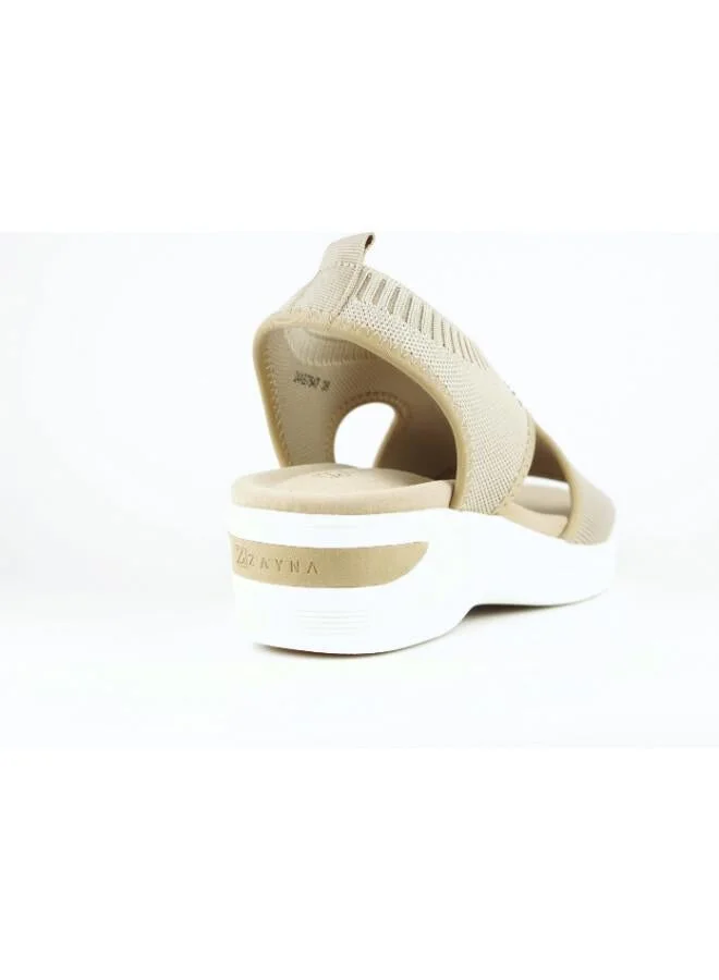 Zayna Beige 221-358 Zayna Women's Knit Slingback Wedge Sandals 24ABT547 Beige for Women | Best Price UAE