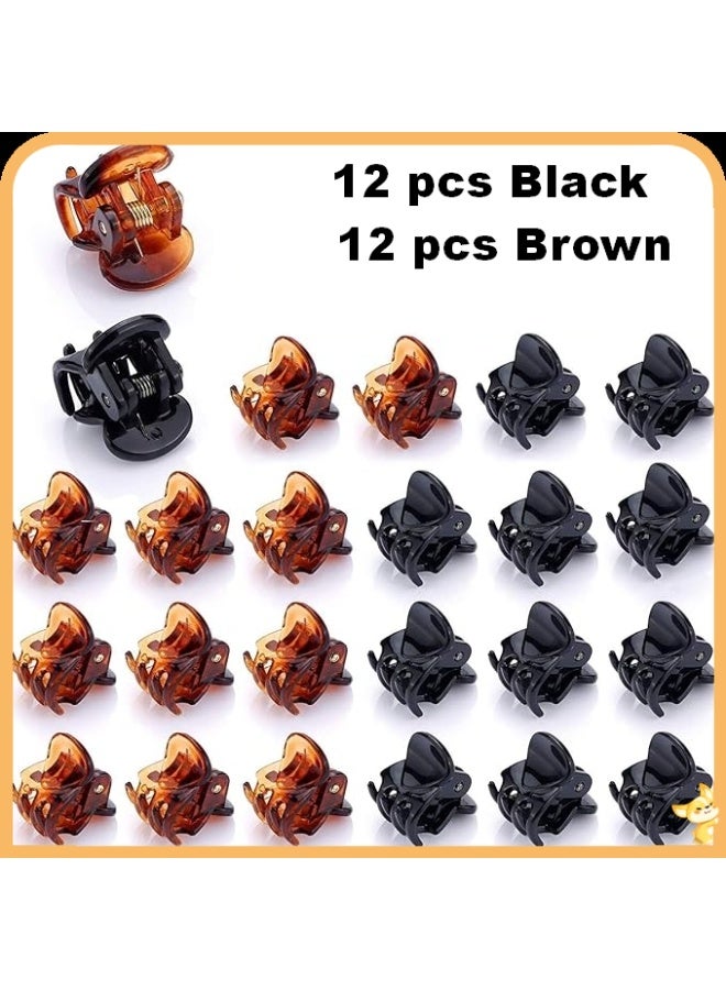 24Pcs Mini Hair Claw Clips, Black Brown Small Hair Clips for Girls Women Fine Hair Plastic Multifunction Clamp Clips Hair Accessories Gifts - Image 1