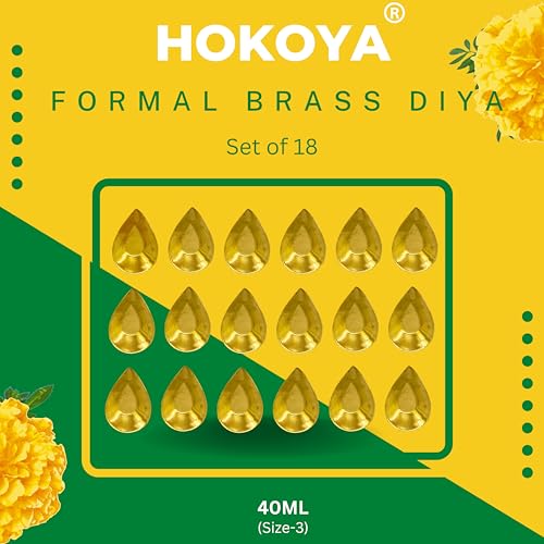 HOKOYA Brass Diya Set of 18 | Traditional Indian Oil Lamps for Diwali and Home Decor | Pital Diya for Puja (Size-3) - Image 2