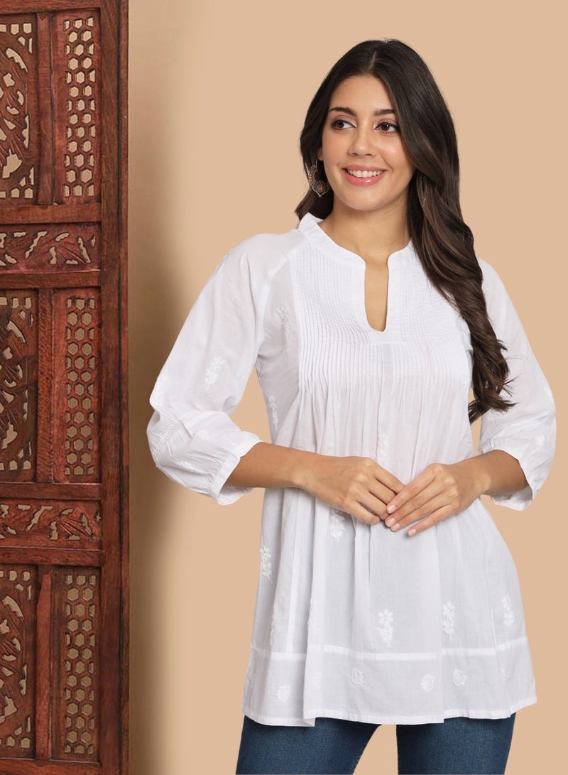 الايا تونيك من القطن بخياطة الشيكانكاري المطرزة يدويًا - AL2786  - Image 1
