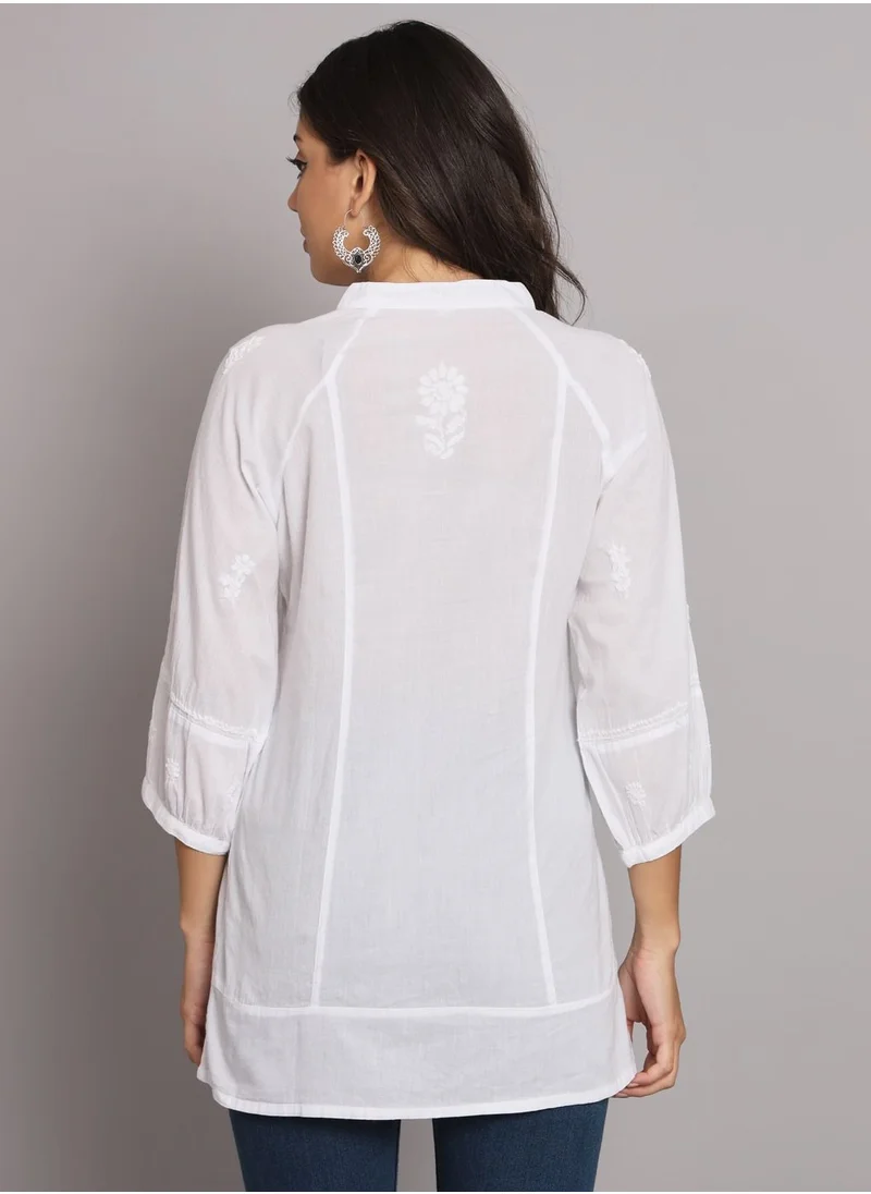 Alaya Hand Embroidered Chikankari Cotton A-Line Pleated Tunic-AL2786