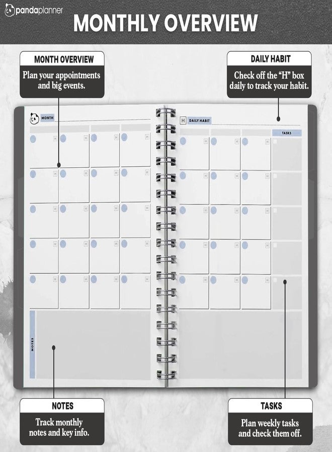 Panda Planner 2025-2026 Undated Daily Planner 5.75" x 8.25" - 90-Day Spiral Academic & Productivity Planner with Hourly Schedule, Habit Tracker, To-Do List & Monthly Calendar - ADHD-Friendly Panda Journal (Gray) - Image 4