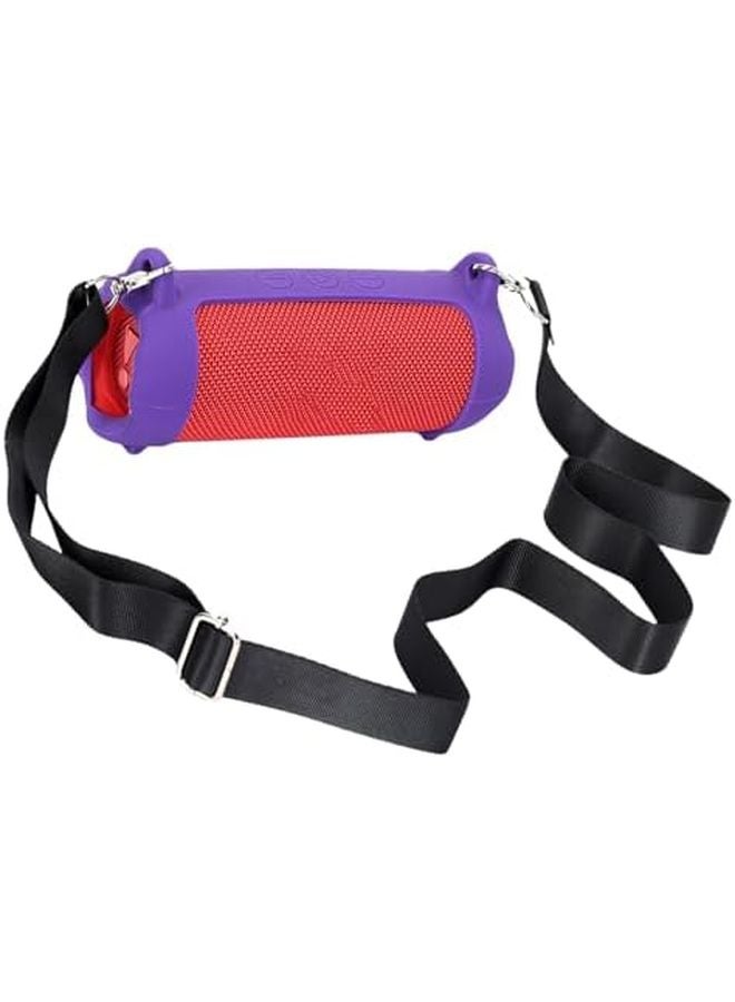 Purple Silicone Protective Case with Adjustable Shoulder Strap for Speaker - Image 1
