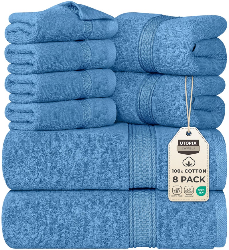 Utopia Towels 8 Piece Towel Set  2 Bath Towels 2 Hand Towels and 4 Washcloths Cotton Hotel Quality Super Soft and Highly Absorbent Turquoise
