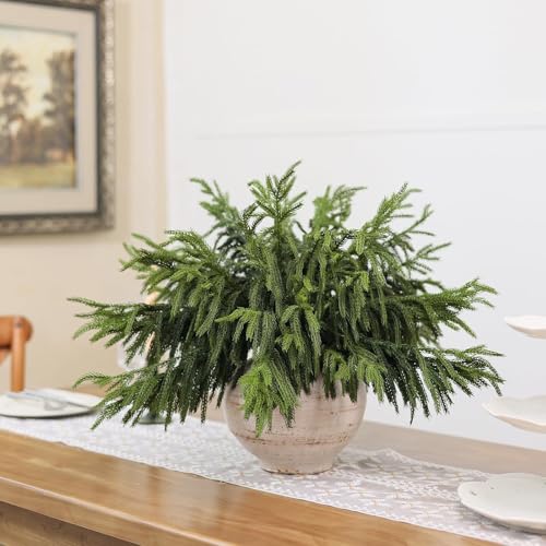 VIERENA 20 Pcs Christmas Norfolk Pine Branches -18" Real Touch Artificial Norfolk Pine Branch Faux Plants Stem Fake Greenery Pine Picks for Vase DIY Crafts Garland Wreath Home Indoor Outdoor Decoration - Image 3