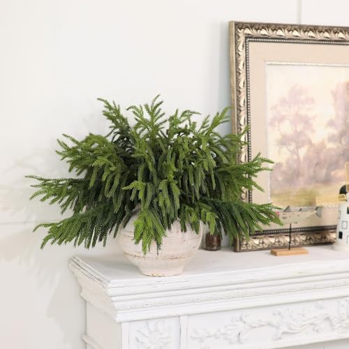 VIERENA 20 Pcs Christmas Norfolk Pine Branches -18" Real Touch Artificial Norfolk Pine Branch Faux Plants Stem Fake Greenery Pine Picks for Vase DIY Crafts Garland Wreath Home Indoor Outdoor Decoration - Image 4