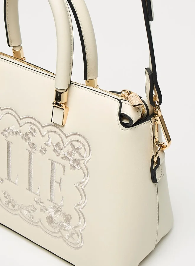 ELLE Women Logo Embroidered Tote Bag with Detachable Strap and Zip Closure