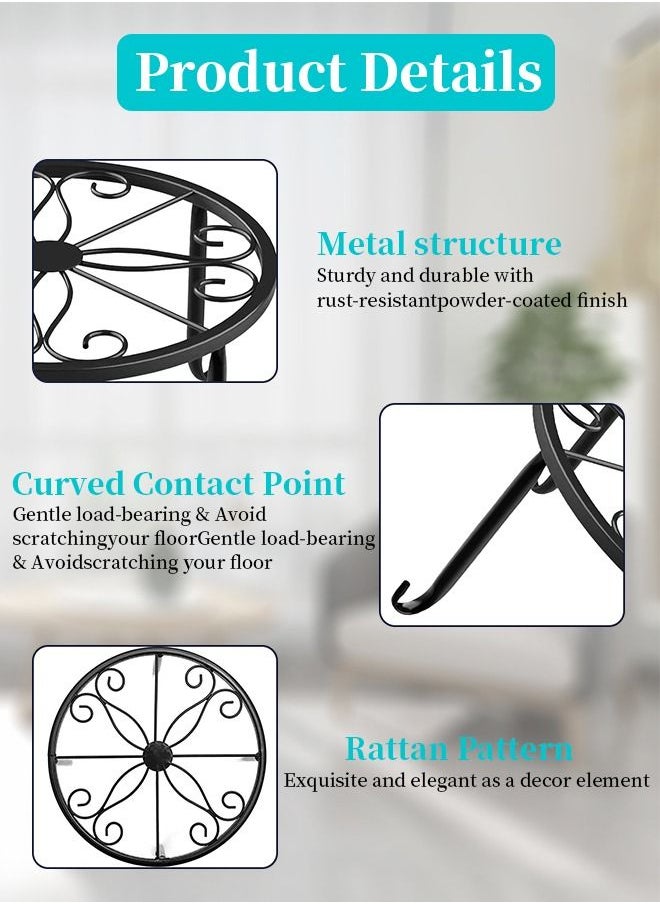 HomarKet 3 Pack Potted Plant Stand Indoor Iron Flowerpot Holder Rustproof Durable Metal Garden Container Outdoor Decorative Round Supports for Planter Black  - Image 3