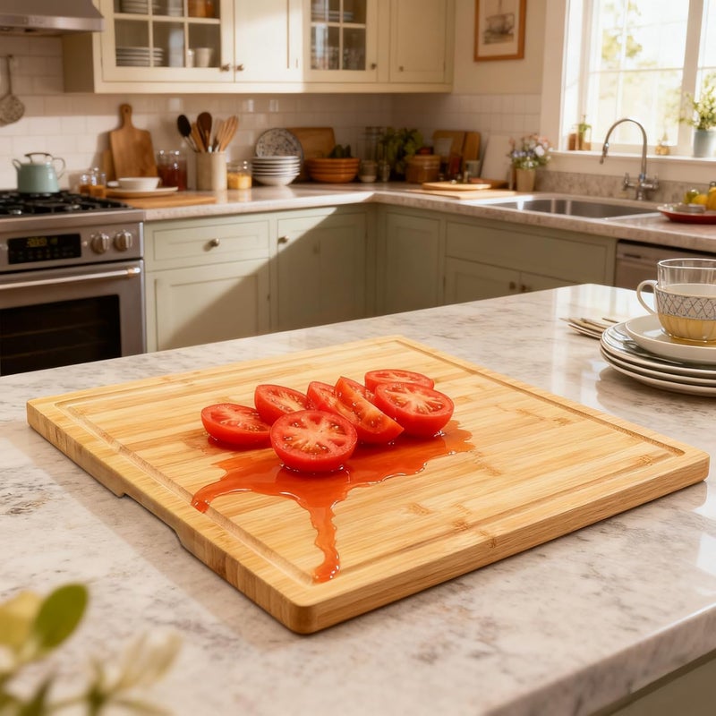 Utoplike Extra Large Chopping Board(50.7 x 50.7 x 2.5 cm), XL Bamboo Wooden Cutting Boards for Kitchen, Big Butcher Block Board with Handle and Juice Grooves - Image 2