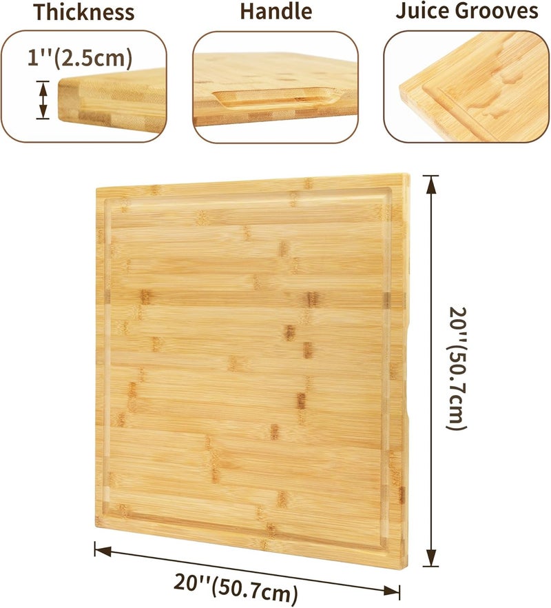 Utoplike Extra Large Chopping Board(50.7 x 50.7 x 2.5 cm), XL Bamboo Wooden Cutting Boards for Kitchen, Big Butcher Block Board with Handle and Juice Grooves - Image 4