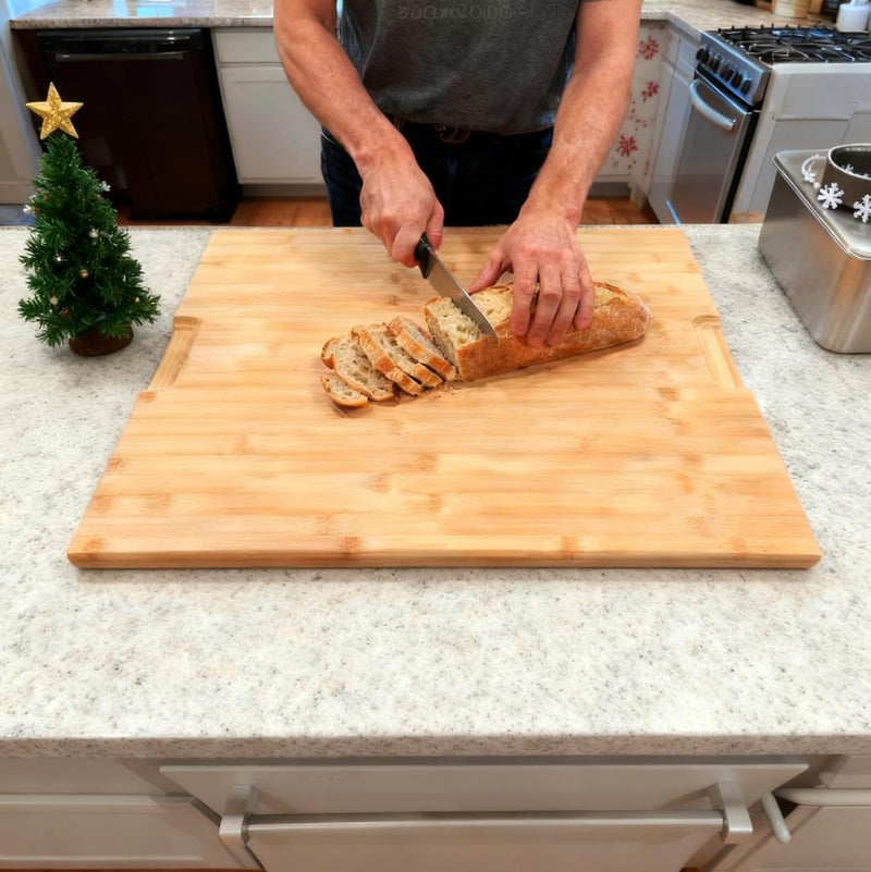 Utoplike Extra Large Chopping Board(50.7 x 50.7 x 2.5 cm), XL Bamboo Wooden Cutting Boards for Kitchen, Big Butcher Block Board with Handle and Juice Grooves - Image 3