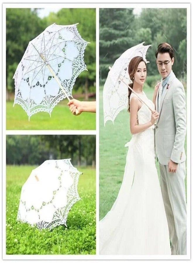 Bestage 30.7" Women's Handmade White Wedding Bridal Dance Vintage Lace Parasol Umbrella for Decoration Photo Tea Party Adult Size - Image 5
